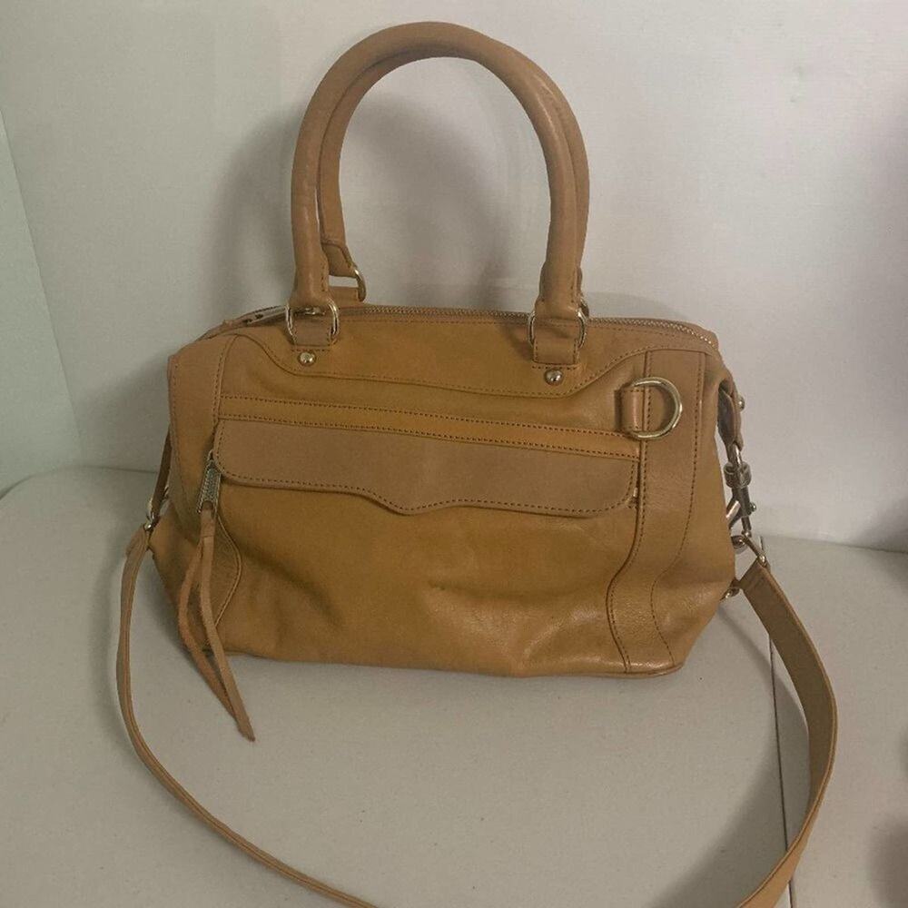 Rebecca Minkoff Womens Tan‎ Leather Zipper Crossbody Satchel Handbag Size OS